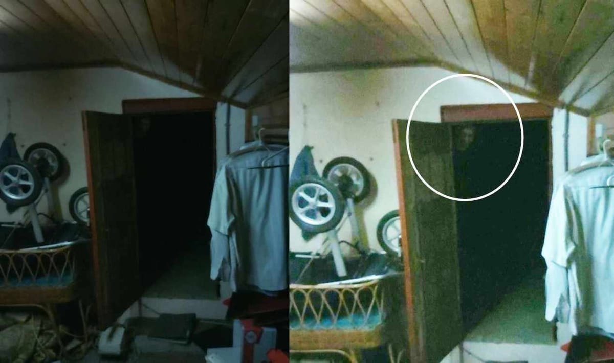 Ghostly Face Appears In Attic Doorway